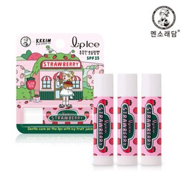 Mentholatum Lip Ice Lip Balm Strawberry KKKIM 3.5g x3 / 멘소래담 립아이스 립밤 딸기 KKKIM 3.5g x3개