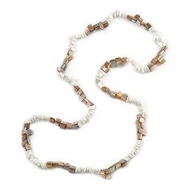 Avalaya Stylish Snow White Semiprecious Stone, Antique White Sea Shell Nugget Necklace - 86cm Long