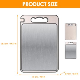 OUZHOU Chopping Board, Stainless Steel, Food Grade 304 Stainless Steel and Wheat Straw Material, Safe and Non-Toxic, Cutting Board with Juice Groove and Sharpening Edge