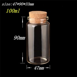 TAI DIAN 47x90x33mm 100ml Glass Jars With Cork Clear Transparent Empty Wishing Bottles Wood Stopper 6pcs/lot (6, 100ml-47x90x33mm)