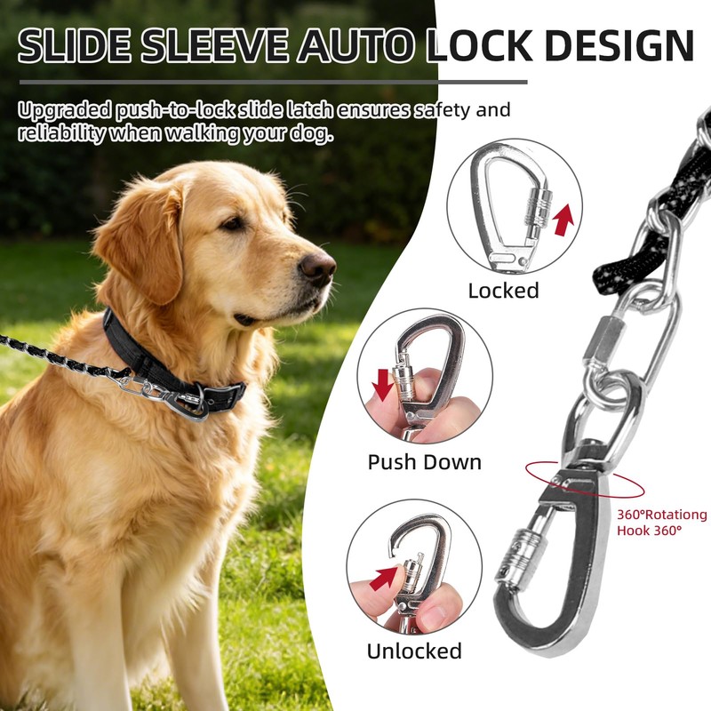 PUPTECK Chain Dog Leash Chew Proof, 2-in-1 Reflective with Soft