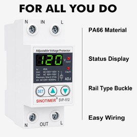 SINOTIMER Adjustable Voltage Surge Protector 110VAC 120VAC, Relay with LED Display, 80-100V Undervoltage, 130-150V Overvoltage, 60Hz 40A with DIN Rail Mount