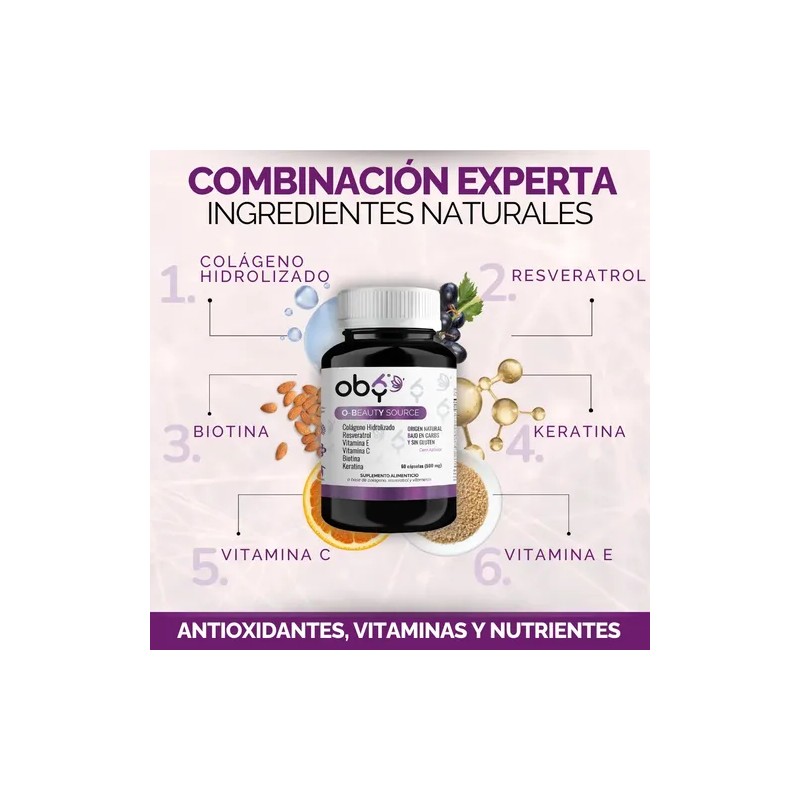 Oby Colageno Hidrolizado Resveratrol Biotina Keratina Vitamina Suplemento Antioxidante Vitybell