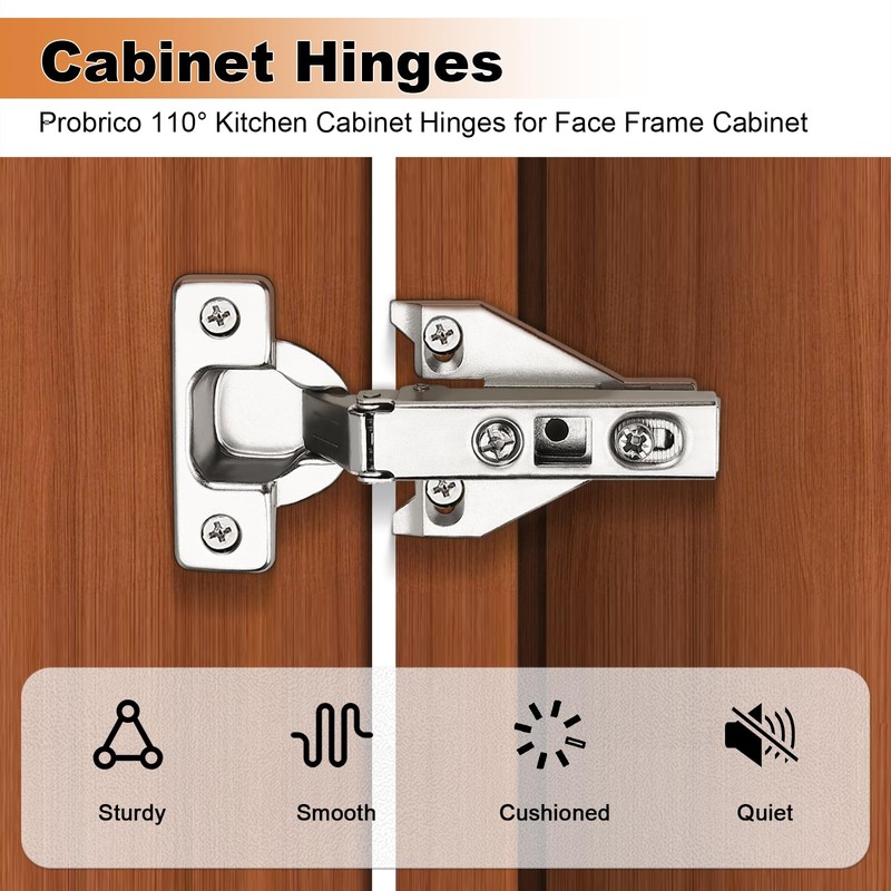 Probrico Soft Opening Kitchen Cabinet Hinges 30 Pairs (60Pcs), Satin
