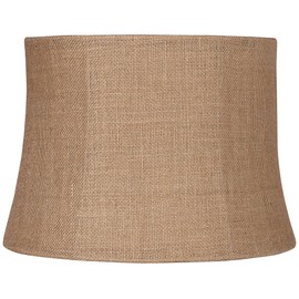 Natural Burlap Large Drum Lamp Shade 12" Top x 14" Bottom x 10" High (Spider) Replacement with Harp and Finial - Springcrest