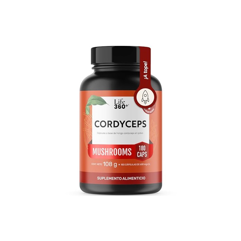 LIFE 360+ Cordyceps Extracto Puro| 180 cápsulas | 1200mg por