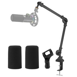 JCMOYUTY for FIFINE K658 / MAONO PD200X Boom Arm, Low Profile Suspension Adjustable Microphone Arm Stand with Desk Mount Clamp, Screw Adapter, Cable Management, 2pc Mic Windscreen