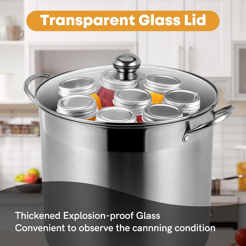 BriSunshine 21.5 QT Stainless Steel Canning Pot with Lid, Rack