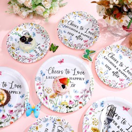 Roshtia 100 Pcs Wedding Paper Plates Wildflower Plates Decorations Cheers to Love Paper Disposable Plates Set for 50 Guests Dinner Plates Bulk 7 Inch 9 Inch Plates for Wedding Engagement Bachelorette