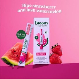 Bloom Nutrition Energy Sticks (10 Sticks) – Focus & Metabolism Support – Natural Caffeine & B Vitamins:_Strawberry Watermelon