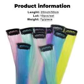 YONGYI 10 Pcs Glow In The Dark Hair Extensions Clip Ins Synthetic Clip In Hair Extensio