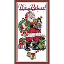 Howie's Needlepoint Kits de punto de cruz, kit de punto de aguja preimpreso de 14 quilates, gama completa de kits de inicio estampados (Santa Claus y gato, 6.7 x 12.5 pulgadas)