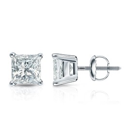 Diamond Wish 1 1/2 Carat Princess Cut Diamond Simulated Cubic Zirconia Stud Earrings in 14k White Gold 4-Prong Screw Back cttw