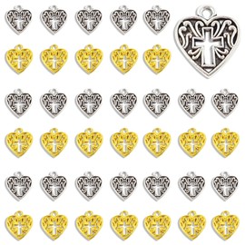 yueton 60PCS Alloy Hollow-out Love Heart Shaped Cross Charms Pendant for Jewelry Making and DIY Crafts