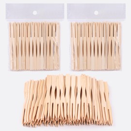 200 Pack Bamboo Cocktail Forks, 3.5 Inch Natural Bamboo Forks, Toothpicks for Appetizers for Party/Catering/Dessert/Fruit