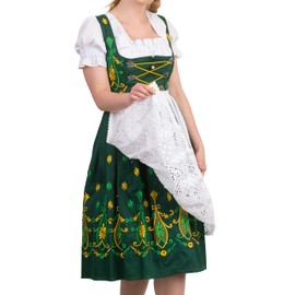 Women’s Oktoberfest Dirndl Dress – 3-Piece Long Green Traditional German Bavarian Outfit 12 Medium