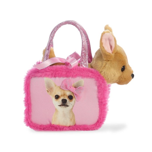 Aurora 7 Inch Pink Chihuahua Plush Toy in Luxury Carrier