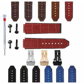 Ewatchparts 24mm Leather Watch Band Strap Rubber Compatible With Hublot Bang Clasp Includes 4 Screws and Screw Driver