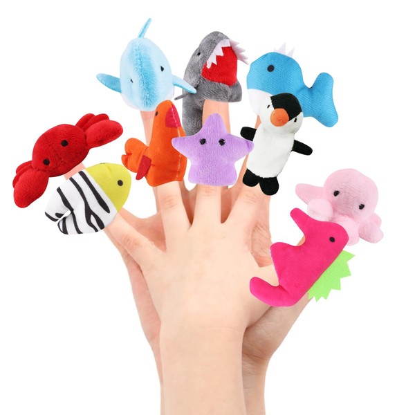 DERAYEE 10 Piece Finger Puppet Set, Sea Animals Fabric Plush