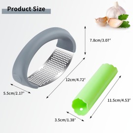 GGTTNRT Garlic Crusher, Stainless Steel Garlic Press Crusher, Kitchen Garlic Press Rocker, with Garlic Peeler, Easy to Clean (Grey)