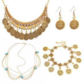 FFDHWU 1 Piece Of Tiara, 1 Piece Of Necklace, 1 Pair Of Earrings And 1 Piece Of Bracelet, Vintage Metal Jewelry, Women'S Jewelry, Party Wear Accessories