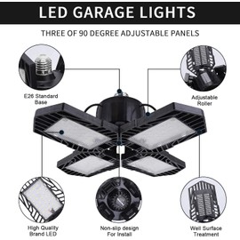 8Pack LED Garage Lights, 100W Deformable LED Lighting 10000LM E26 Daylight 6000K Super Bright Adjustable Lights for Warehouse