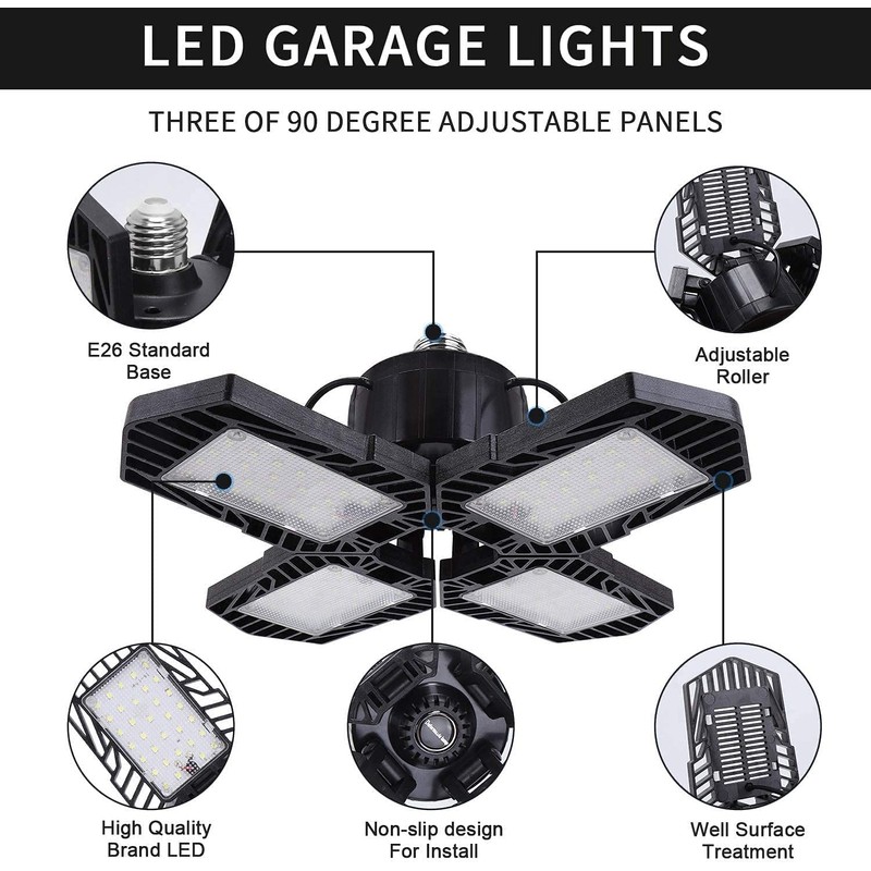 8Pack LED Garage Lights, 100W Deformable LED Lighting 10000LM E26