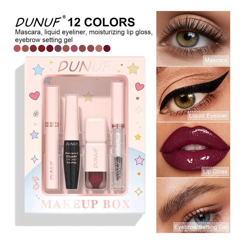 Set De Maquillaje Para Ojos Y Labios Dunuf 4 Piezas