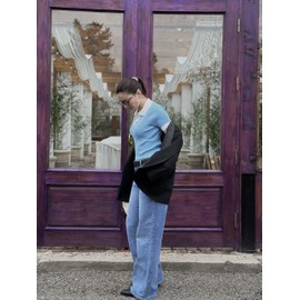 Ivicoer Womens V Neck Summer Tops Ribbed Knit Basic Solid Tee Shirts Casual Break Teacher Office Sweaters Light Blue, M