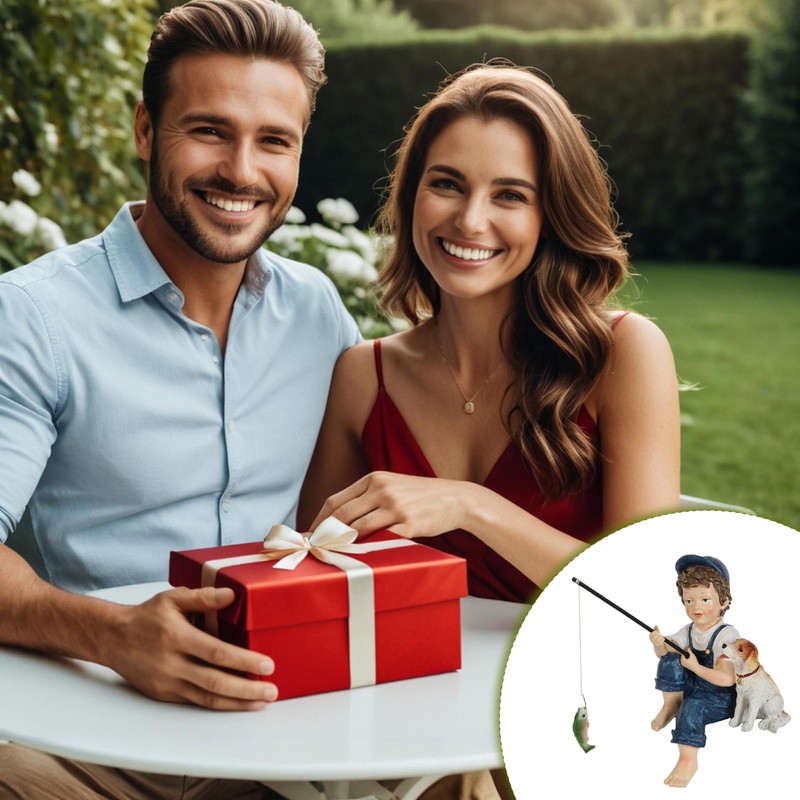 Lily's Home 10-Inch Fishing Boy and Dog Statue - Resin