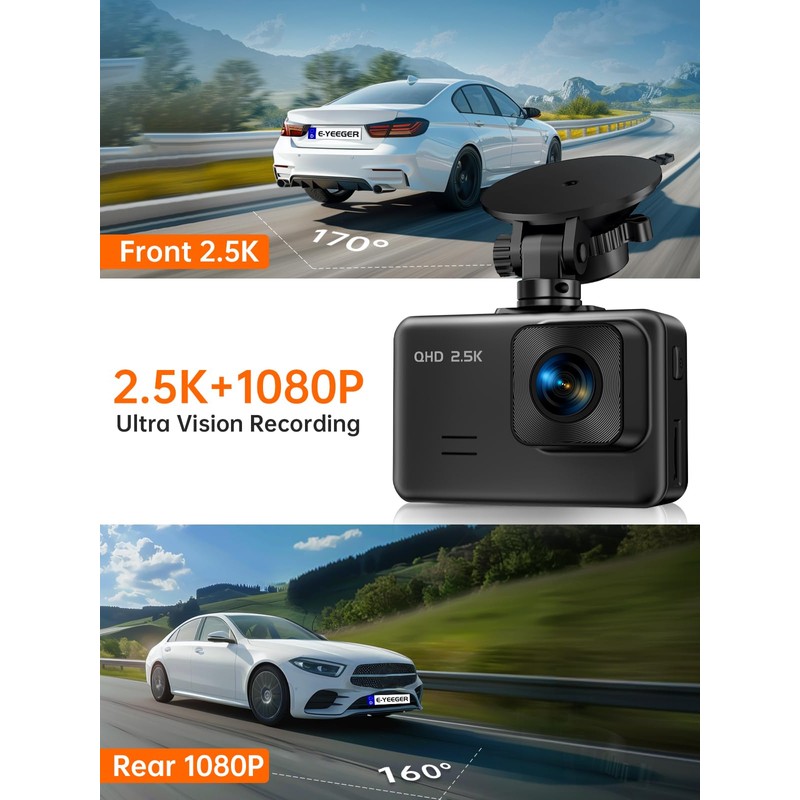 Dash Cam Front and Rear, 2.5K+1080P Dual Dash Camera for