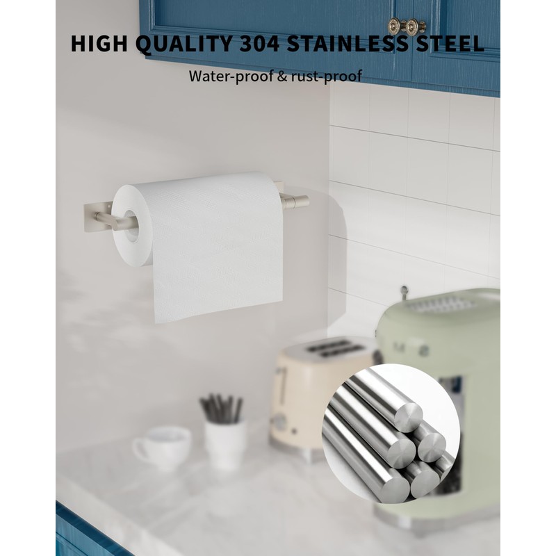 Paper Towel Holder Under Cabinet, Self Adhesive or Wall Mount