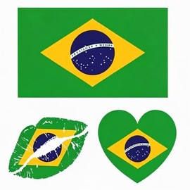 10 Pack Brazil Flag Temporary Tattoos, Brazilian National Flag Face Stickers, Waterproof Sweat Resistant Removable Temporary Stickers,Soccer Sports Party Decorations Supplies for Adults