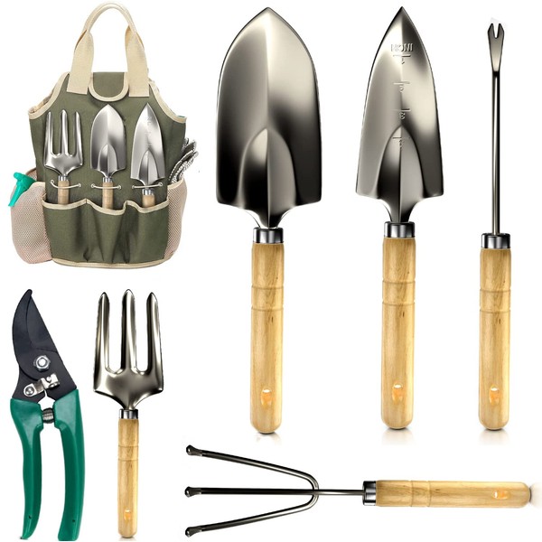 Garden Tool Set, Stainless Steel Heavy Duty Gardening Tool Set, with Non-Slip Grip, Storage Tote Bag, Outdoor Hand Tools, Ideal Garden Tool Kit Gifts for Women and Men
