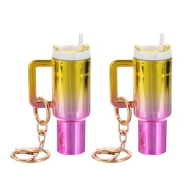 PATIKIL Mini Cup Keychain, 2 Pcs Lip Balm Holder Mini Tumbler Key Chains Cute Decor Keychain Charm for Backpack Handbag Purse, Gradient-Gold Rose Red