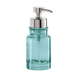 Oggi Glass Foaming Soap Dispenser - 10oz Capacity, Round, Heavy Glass - Stylish Refillable Foaming Hand Soap Dispenser, for Bathroom and Kitchen, Aqua/Chrome