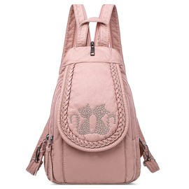 DIRRONA Women Backpacks Small Chest Bag Casual Shoulder Bags Anti Theft Women's Chest Bag Waterproof Handbag PU Leather Multifunction Work Travel Backpack Pink C