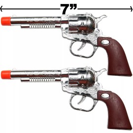 COWBOY HIGH STYLE CHROME COWBOY GUNS TOY PISTOL REVOLVER WILD WEST PLAY SET BADGE HOLSTER BANDANA