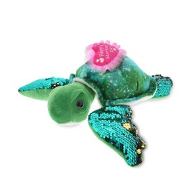 DolliBu Happy Mother's Day Space Sequin Plush Green Sea Turtle Figure - Cute Stuffed Animal with Pink Heart Message for Best Mommy, Grandma, Wife, Daughter - 13" Inches