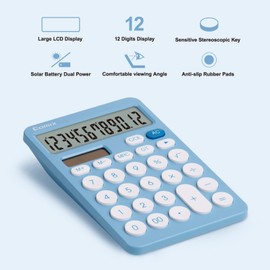 Comix Desktop Calculator with Large LCD Display and Big Button, 12 Digits Baisc Calculator, Standard Calculator, Solar Battery Dual Powered, for Office Home School & Business Use (Blue)