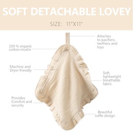 PEIPEIWU Schmusetuch, Kuscheltuch,Soft 100% Organic Cotton Muslin with Attachable Snap Closure- Baby Geschenk zur Geburt Junge & Mädchen- Loveys for Babies Newborn