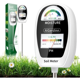 AiGerdinn Soil Test Kit, 2-in-1 Soil Moisture Meter, Soil pH Meter -Dual Dial-Simultaneously-Display Results-Soil pH Tester, Moisture Meter for Garden,Lawn,Farm Indoor&Outdoor Plants-PureWhite