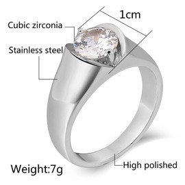 Daesar Cubic Zirconia Ring for Men Rings Stainless Steel Ring Jewelry Silver Ring Band Ring Size P 1/2
