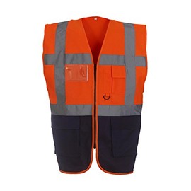 Yoko Men's Yk002/Hvw801 Multi-Functional Executive Hi-vis Waistcoat, Orange/Black, Small