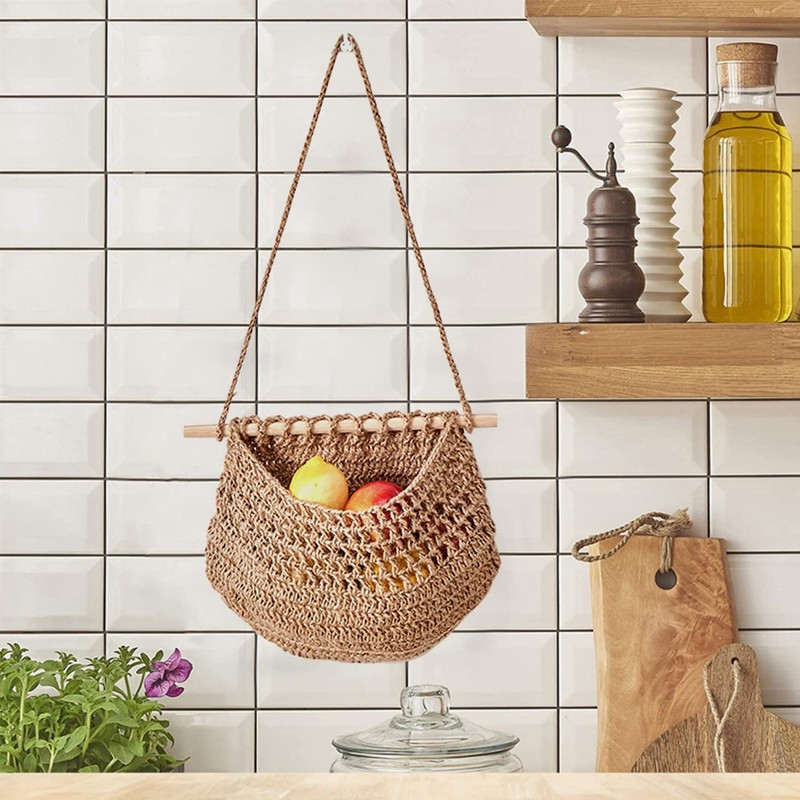 dancepandas Hanging Fruit Basket, Vegetable Basket, Braided Bohemian Storage for