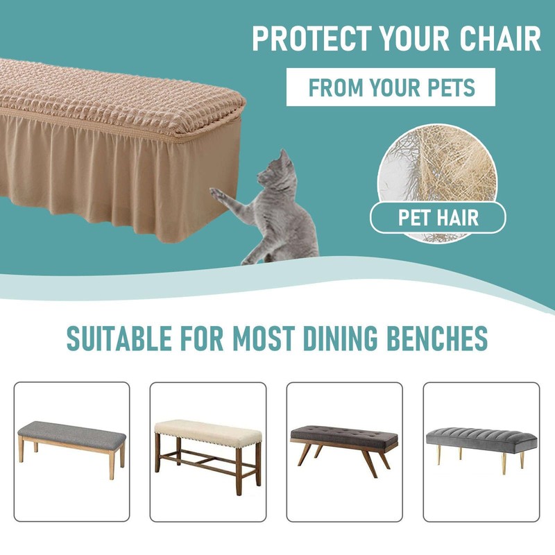 GERLNF Stretch Dining Bench Cover, Soft Seersucker Bench Slipcover with
