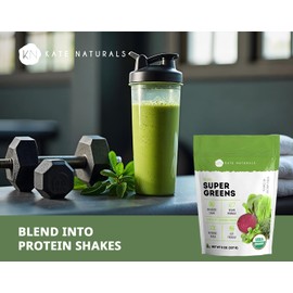 Kate Naturals Organic Super Greens Powder. Daily Greens Superfood Blend with Probiotics & Fiber for Smoothies and Juice (30 Servings, 8oz, Natural)
