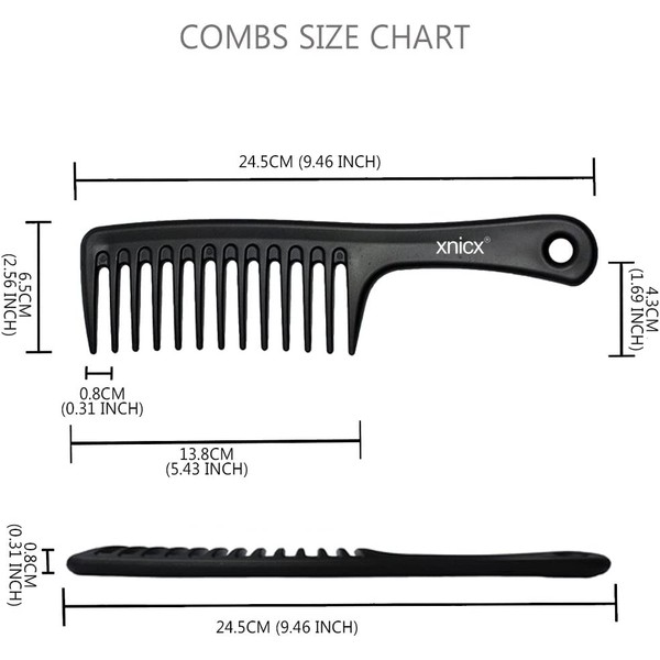 xnicx Wide Tooth Comb Afro Comb Detangling Hair Brush Wide Comb Detangler Comb Paddle Hair Comb Care Handgrip Comb-Best Styling Comb for Long, Wet or Curly Hair-Improve Blood Circulation Black