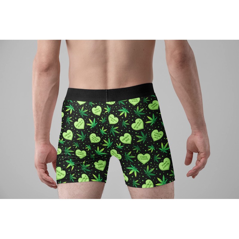 Valentines Underwear for Men Weed Hearts Fun Boxer Briefs Gift