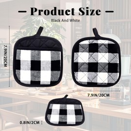 Thatyro 4 Pieces Checked Pot Holders Set, Heat Resistant Oven Mitts Pads with Pocket, Non-Slip Potholders for Kitchens Clearance Backing Cooking Countertop Decor Accessories (Black, White)